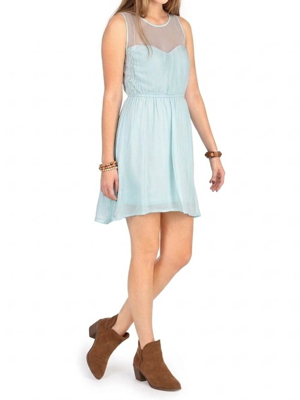 Blue Mesh Sweetheart Neckline Dress